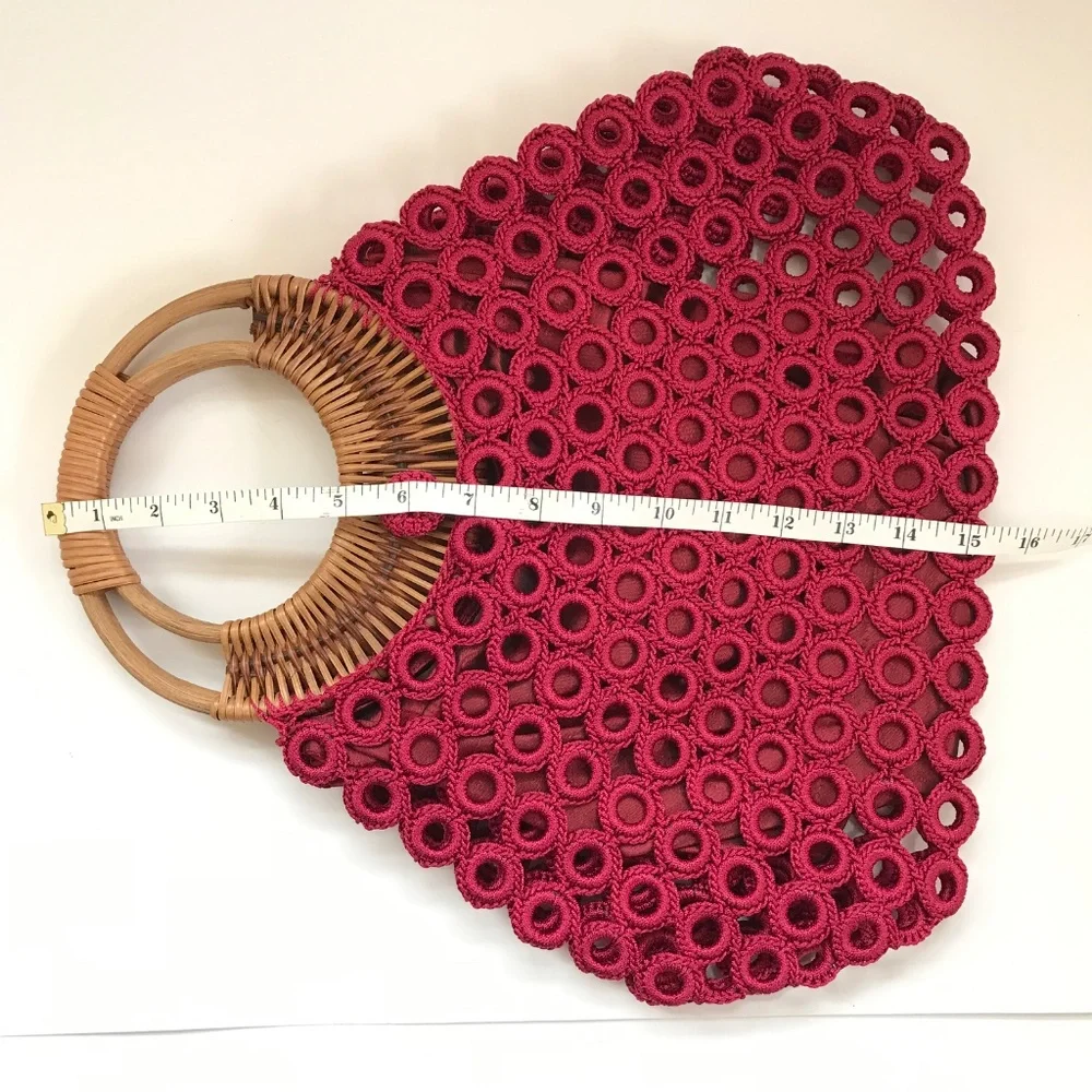 ENRICO VERSARI Italian Handcrafted Crochet & Rattan Satchel Red Bag EUC